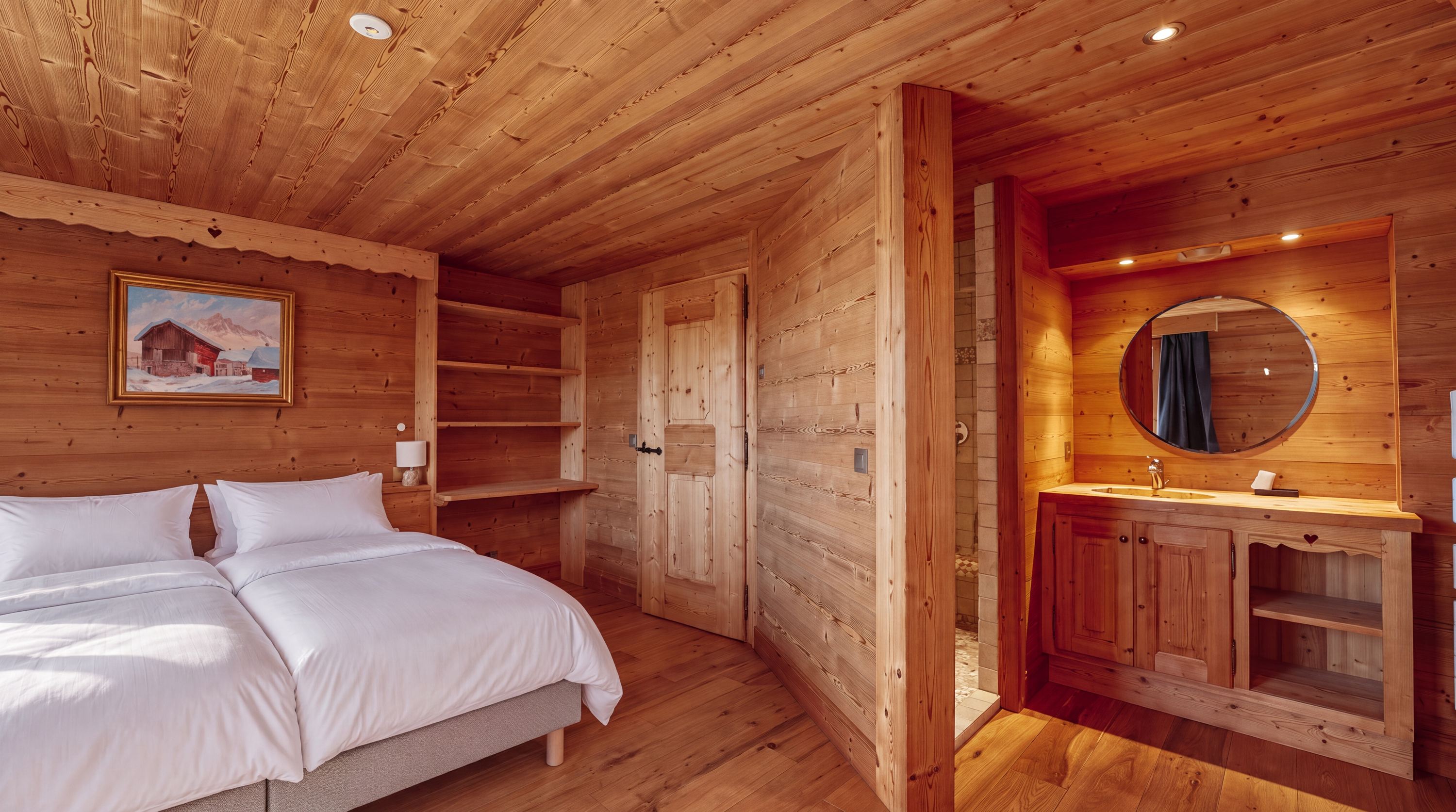Bedroom with twin beds and washbasin