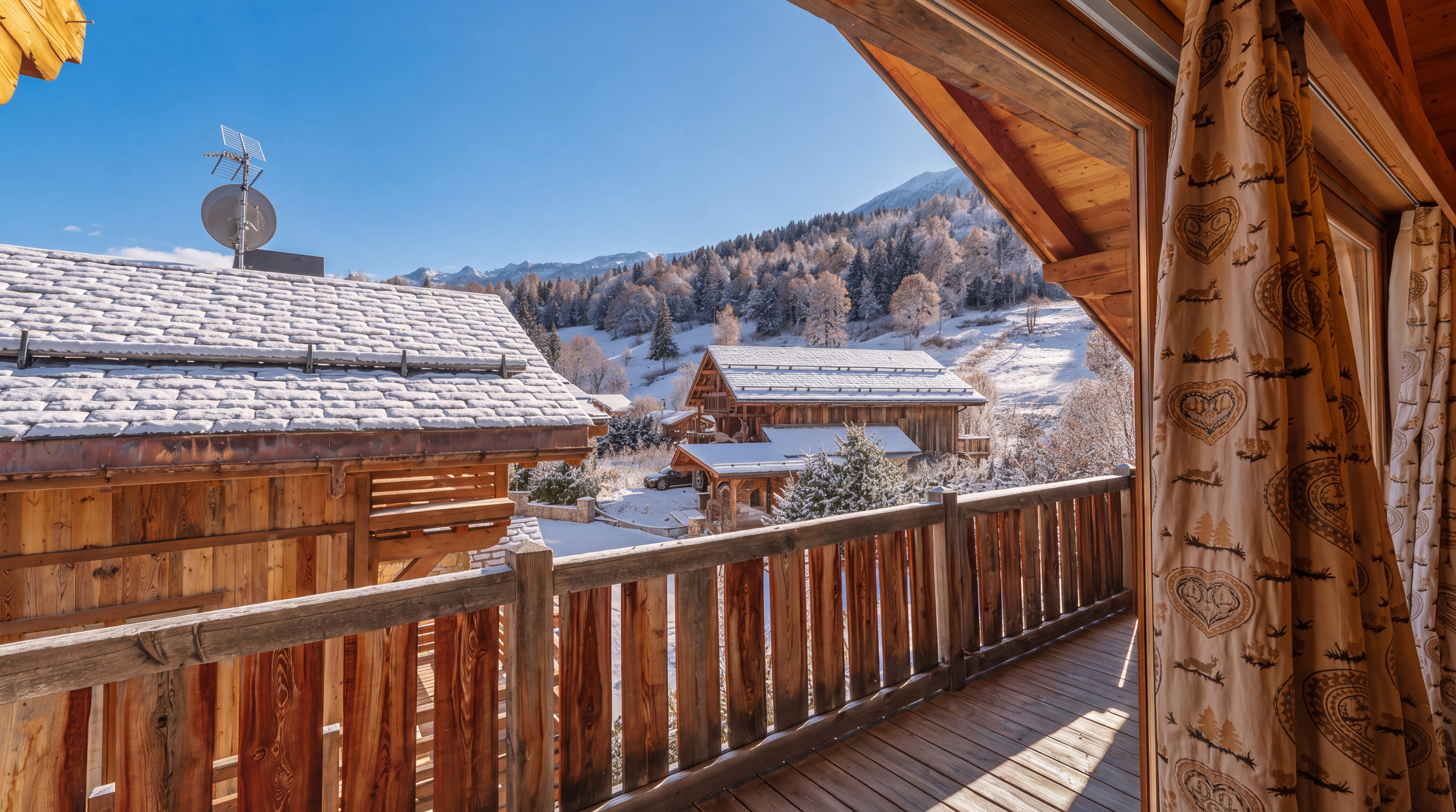 Balcony with village and valley view
